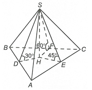 Cho hình chóp SABC  có đáy ABC là tam giác đều cạnh a. Các mặt bên (SAB) , (SAC) , (SBC)  lần lượt tạo với đáy các góc là (ảnh 1)