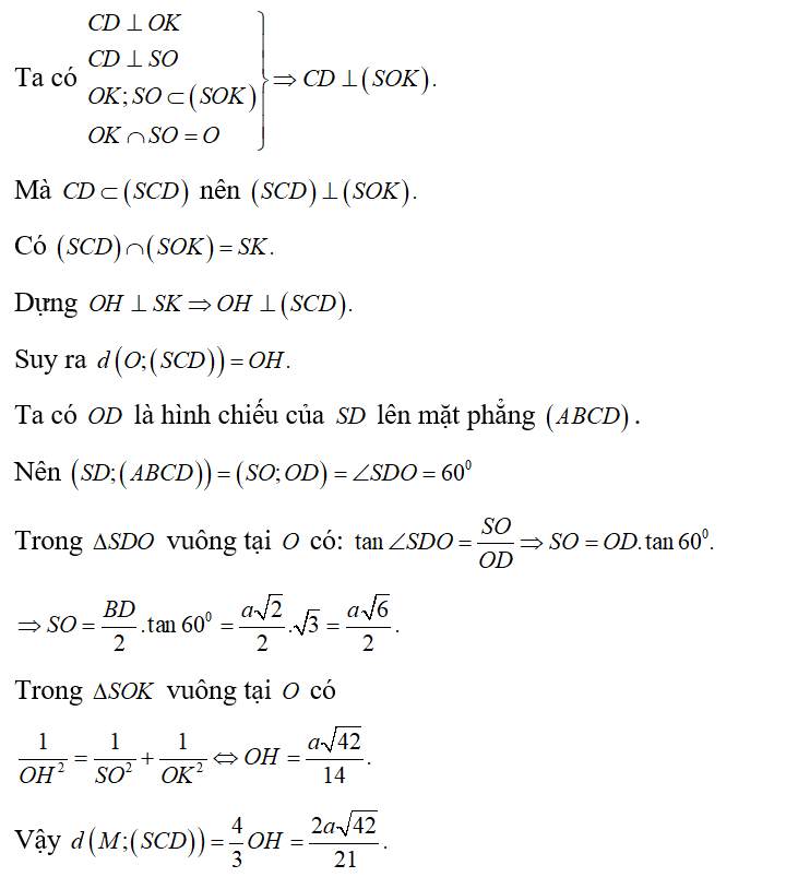 Cho hình chóp đều S.ABCD có đáy ABCD là hình vuông tâm O cạnh a cạnh (ảnh 3)