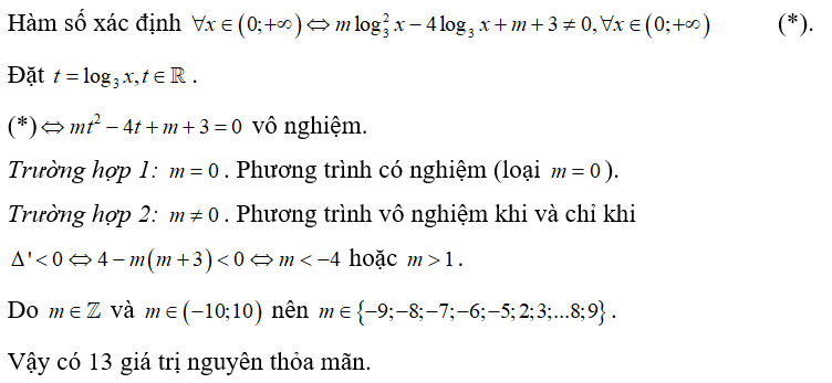 Có tất cả bao nhiêu giá trị nguyên của tham số m nằm trong khoảng (-10,10)  để hàm số (ảnh 1)
