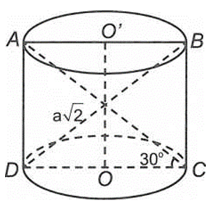 Cắt một khối trụ bởi mặt phẳng qua trục ta được thiết diện là hình chữ nhật ABCD có cạnh AB và cạnh CD nằm trên hai đáy của khối trụ. (ảnh 1)