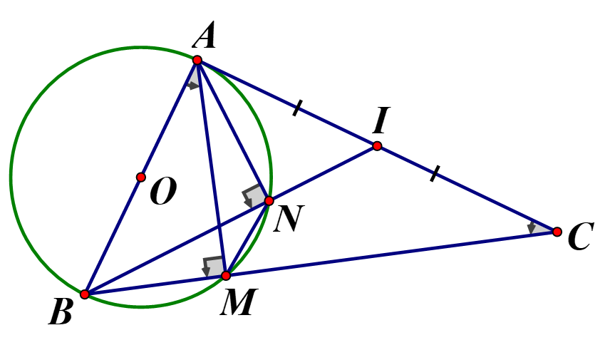 Cho tam giác ABC vuông tại A. Đường tròn (O) đường kính AB cắt BC tại M. a. Chứng minh AM vuông góc với BC và AM.BC=AB.AC (ảnh 1)