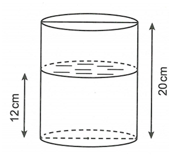 Một cốc hình trụ có bán kính đáy là 2cm, chiều cao 20cm. Trong cốc đang có một ít nước, khoảng cách giữa đáy cốc và (ảnh 1)