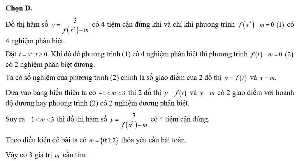 Cho hàm số y = d(x) có bảng biến thiên như sau.  Có bao nhiêu giá trị nguyên thuộc (ảnh 2)