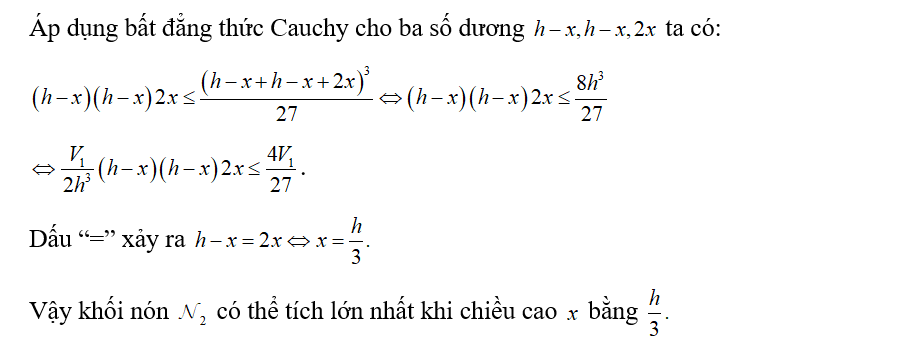 Cho hình nón N1 có đỉnh S chiều cao h. Một hình nón N2 có đỉnh là tâm (ảnh 2)