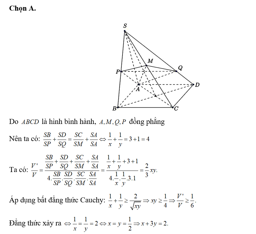 Cho hình chóp S.ABCD có đáy ABCD là hình bình hành và có thể tích là V. (ảnh 1)