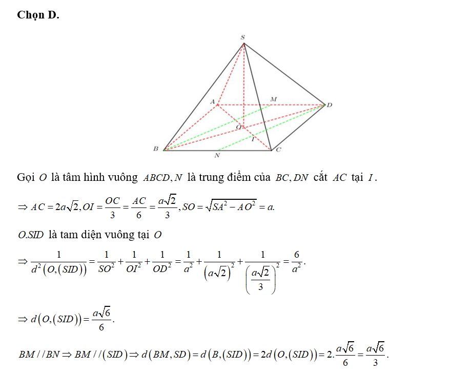 Cho hình chóp đều S.ABCD có AB= 2a, SA= căn bậc hai 3a (minh họa hình vẽ) (ảnh 2)