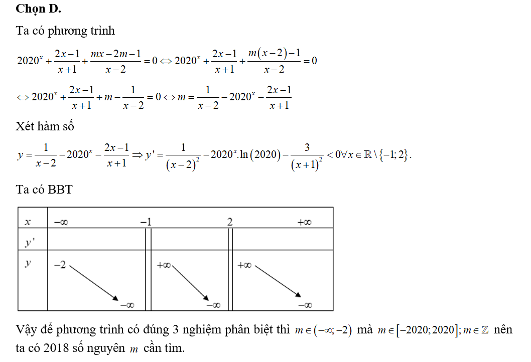 Có bao nhiêu giá trị nguyên của tham số m thuộc [-2020;2020] để phương trình (ảnh 1)