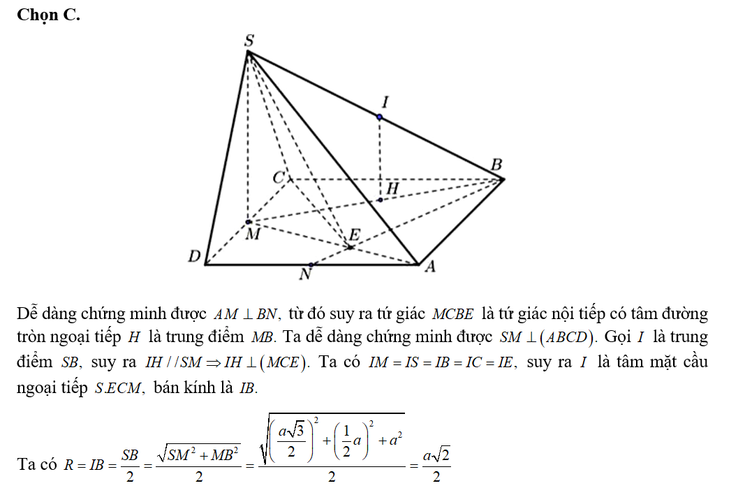 Cho hình chóp S.ABCD có đáy là hình vuông cạnh a. Gọi M,N lần lượt là trung điểm (ảnh 1)
