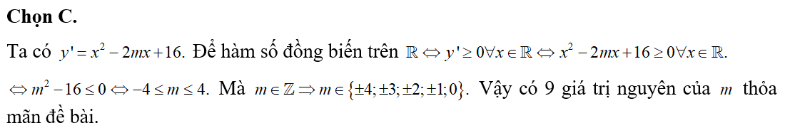 Có bao nhiêu giá trị nguyên của tham số m để hàm số y= 1/3x63-mx^2+16x+10 (ảnh 1)