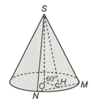 Thiết diện qua trục của một hình nón là tam giác vuông có cạnh góc vuông bằng 1. Mặt phẳng anpha qua đỉnh S của hình nón đó cắt đường tròn đáy tại M, N. (ảnh 1)