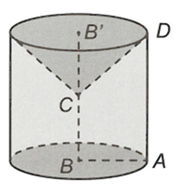 Cho hình thang ABCD vuông tại A và B với AB = BC = AD/2a. Quay hình thang và miền trong của nó quanh đường thẳng chứa cạnh BC. (ảnh 1)