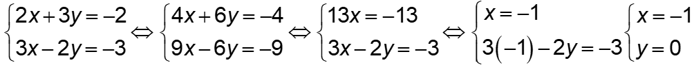 a) Giải hệ phương trình: 2x + 3y = -2 và 3x - 2y = -3 (ảnh 1)