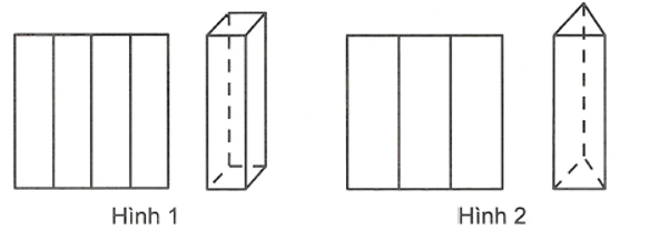 Từ một mảnh giấy hình vuông cạnh a, người ta gấp thành hình lăng trụ theo hai cách sau (ảnh 1)