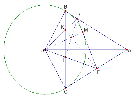 Cho đường tròn (O;R). Từ điểm A ở ngoài đường tròn (OA = 2R) vẽ 2 tiếp tuyến AB, AC với (O) (B, C là 2 tiếp điểm).  a) Chứng minh tam giác ABC  đều và tính diện tích của nó theo R (ảnh 1)