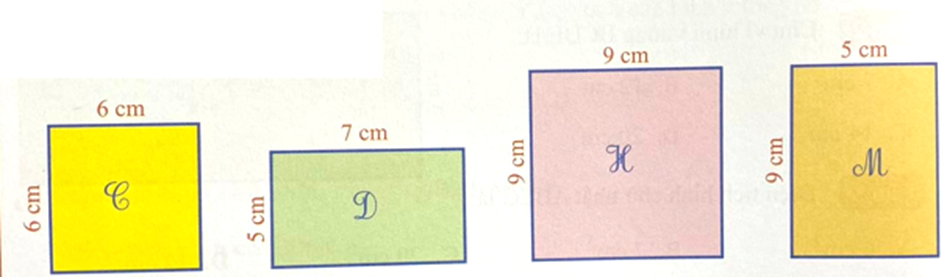 Hoàn thành bảng sau Hình C D H M Chu vi Diện tích (ảnh 1)