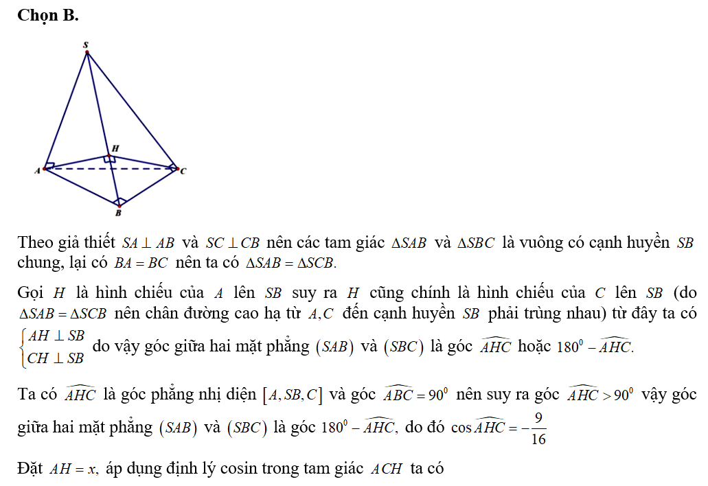 Cho hình chóp S.ABC có đáy ABC là tam giác vuông cân tại B và (ảnh 1)