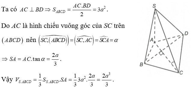 Cho hình chóp SABCD  có đáy ABCD là tứ giác lồi AC = 2a , BD = 3a ,AC vuông góc với BD (ảnh 1)