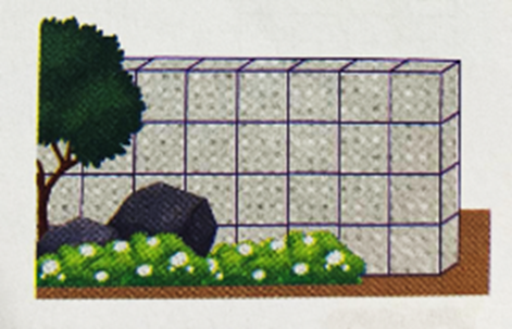Người ta xếp các phiến đá dạng khối lập phương cạnh dài 4 dm thành một bức tường (ảnh 1)