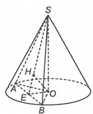 Cho hình nón đỉnh S, đáy là đường tròn tâm O bán kính bằng 2a và độ dài đường sinh bằng a căn bậc hai 5. Mặt phẳng (P) qua đỉnh S cắt hình nón theo thiết diện là một tam giác (ảnh 1)