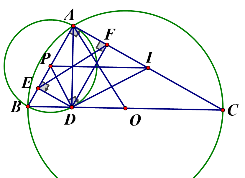 Cho nửa đường tròn tâm O, đường kính BC = 2a, A là điểm trên nửa đường tròn, góc ACB bằng anpha. Đường tròn đường kính AB cắt BC ở D (D khác B) (ảnh 1)
