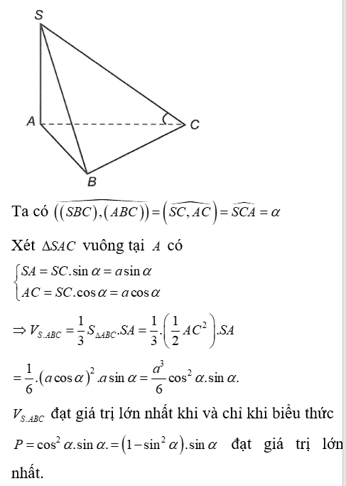 Cho hình chóp SABC  có đáy là tam giác ABC  vuông cân tại C  và SA  vuông góc với mặt phẳng đáy (ảnh 1)