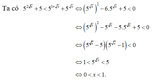Nghiệm của bất phương trình 5^ 2 căn x + 5 nhỏ hơn 5^ 1 + căn x  + 5 ^căn x  là (ảnh 1)