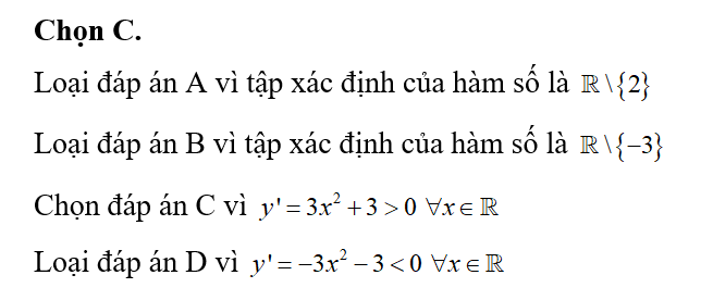 Hàm số nào dưới đây đồng biến trên khoảng  ( am vo cung; duong vo cung)? (ảnh 1)