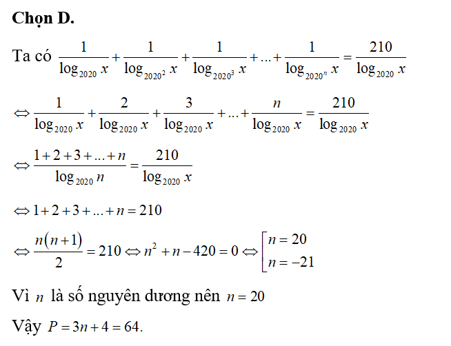 Cho n là số nguyên dương sao cho 1/log 2020x+1/log 2020^2x+1/log 2020^3x+...+1/log 2020^nx (ảnh 1)