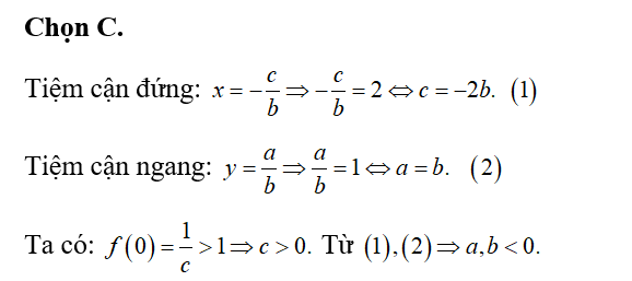 Cho hàm số f(x) =ax+1/ bx+c (a,b,c thuộc R) có bảng biến thiên như sau: (ảnh 2)