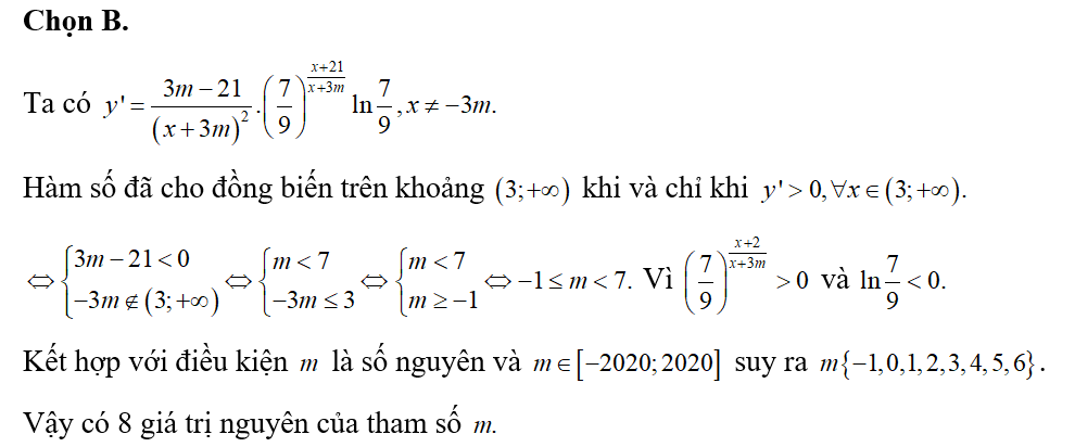 Có bao nhiêu giá trị nguyên của tham số m thuộc [-2020;2020] để hàm số (ảnh 1)