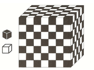 Các khối lập phương đen và trắng xếp chồng lên nhau xen kẽ màu tạo thành một khối rubik 7. 5. 7  (như hình vẽ). (ảnh 1)