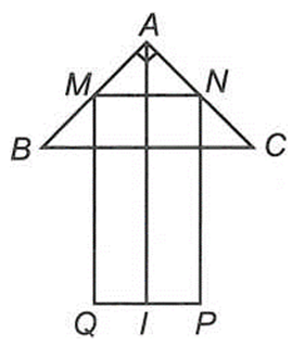 Cho tam giác vuông cân ABC có AB = AC = a căn bậc hai 2 và hình chữ nhật MNPQ với MQ = 3MN được xếp chồng lên nhau sao cho M, N lần lượt là trung điểm (ảnh 1)
