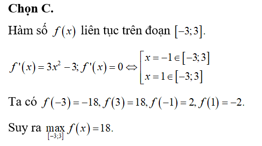 Giá trị lớn nhất của hàm số f(x)= x^3- 3x trên đoạn [-3;3] bằng (ảnh 1)