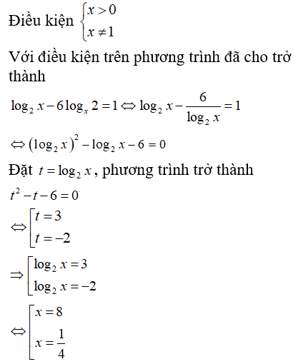 Biết phương trình log 2x - log x 64  =1 có hai nghiệm phân biệt. Khi đó tích hai nghiệm này bằng (ảnh 1)