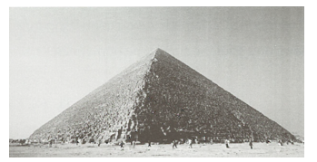 Kim tự tháp Cheops ( có dạng hình chóp đều) là kim tự tháp cao nhất ở Ai Cập. Đáy của kim tự tháp là hình vuông có cạnh dài 230m. Các lối đi và phòng bên trong chiếm 30%, khối lượng riêng của đá bằng 2,5.103 kg/m3. Khối lượng đá tạo nên kim tự tháp là 4 443 600 tấn.                              Chiều cao kim tự tháp là:  (ảnh 1)