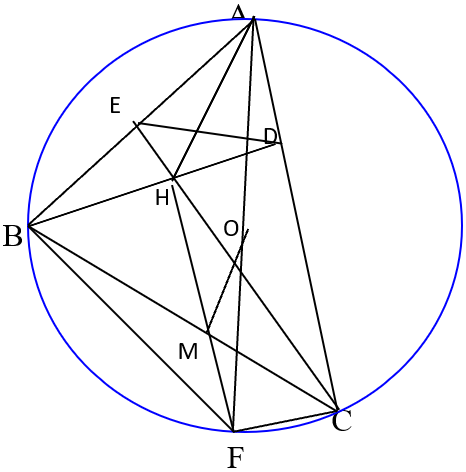 c. Gọi M là trung điểm của BC, chứng minh AH = 2OM (ảnh 1)