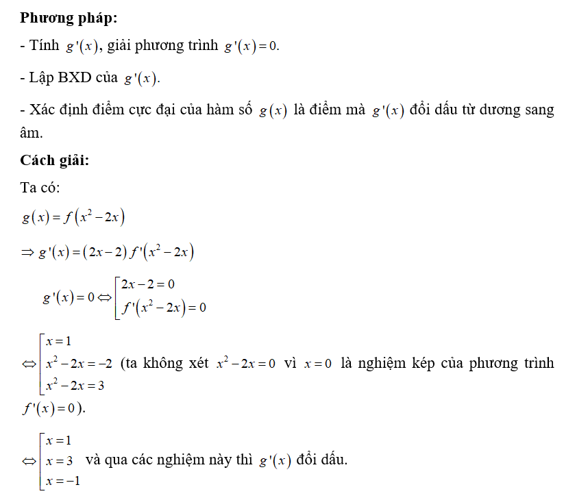 Cho hàm số f(x) có đạo hàm f'(x)= x^2(x+2)(x+3). Điểm cực đại của hàm số (ảnh 1)