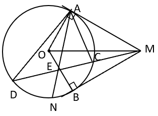 Cho đường tròn O, bán kính R. Từ một điểm M ở ngoài đường tròn (O) sao cho MO = 2R, ta kẽ hai tiếp tuyến MA và MB (A và B là tiếp điểm). (ảnh 1)