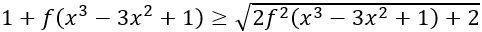 Cho hàm số y=f(x)có đồ thị như hình vẽ bên dưới. Số nghiệm thực của bất phương trình 1+f(x^3-3x^2+1)≥√(2f^2 (x^3-3x^2+1)+2) là (ảnh 1)
