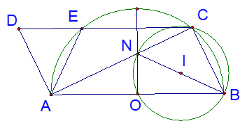 Cho nửa đường tròn (O) đường kính AB = 2R và C là một điểm thuộc nửa đường tròn sao cho BC = R. Qua O , vẽ tia Ox vuông góc với AB, nó cắt AC tại N (ảnh 1)