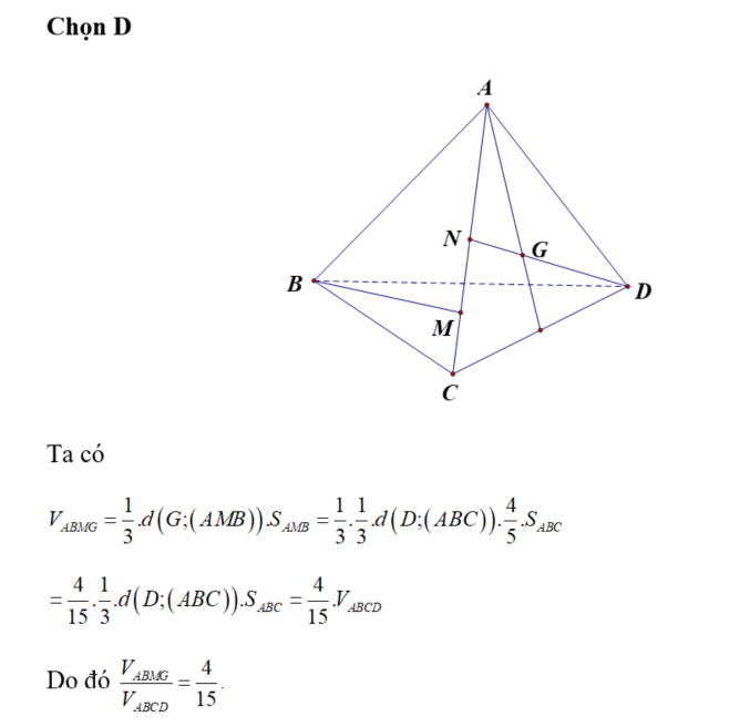 Cho tứ diện ABCD. Gọi G là trọng tâm tam giac ADC và M là điểm trên cạnh AC sao cho (ảnh 1)