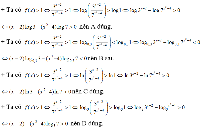 Cho hàm số f(x) = 3^ x -2/ 7^ x^2 - 4  Hỏi mệnh đề nào sau đây là mệnh đề sai?   (ảnh 1)