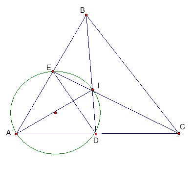 Cho tam giác ABC có góc BAC = 600 , đường phân giác trong của góc ABC là BD và đường phân giác trong của góc ACB là CE cắt nhau tại I ( D AC và E  AB )  a, CM : tứ giác AEID nội tiếp được trong đường tròn (ảnh 1)