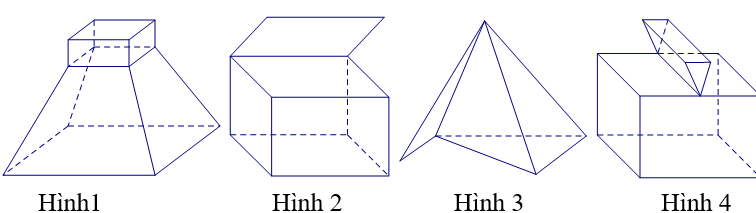 Cho các hình sau, mỗi hình gồm hữu hạn đa giác phẳng (kể cả các điểm trong của nó). Hình1 Hình 2 Hình 3 Hình 4 Hình đa diện là: (ảnh 1)
