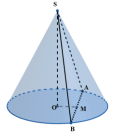Cho hình nón đỉnh S có đường cao bằng 6cm, bán kính đáy bằng 10cm. Trên đường tròn đáy lấy (ảnh 1)