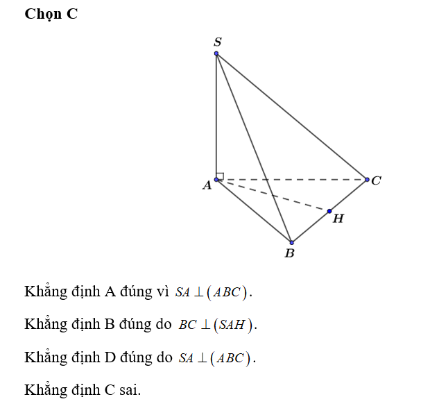 Cho hình chóp S.ABCcó SA vuong goc (ABC) có đáy ABC là tam giác đều. Khẳng định (ảnh 1)