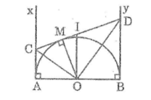 By (Ax, By và nửa đường tròn thuộc cùng một mặt phẳng bờ AB). Gọi M là một điểm (ảnh 1)