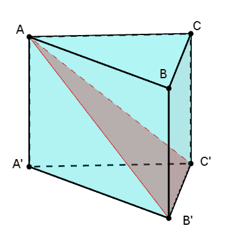 Mặt phẳng ( AB'C') chia khối lăng trụ ABCA'B'C' thành các khối đa diện nào? (ảnh 1)
