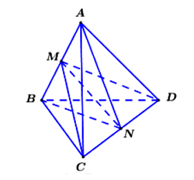 Cho khối tứ diện đều ABCD. Gọi M,N lần lượt là trung điểm của AB,CD. (ảnh 1)