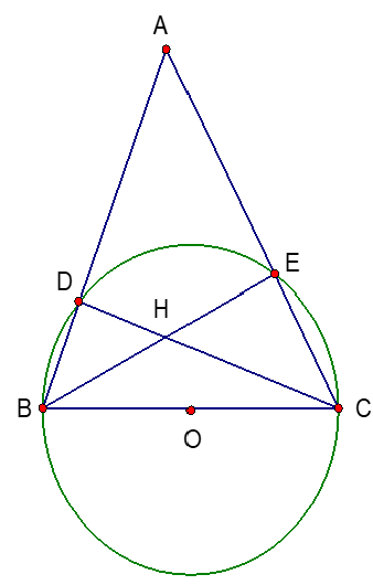 Cho đường tròn (O) đường kính BC. Từ điểm A ở ngoài đường tròn vẽ AB, AC lần lượt cắt đường tròn tại D và E sao cho số đo cung DE bằng 80 độ (ảnh 1)